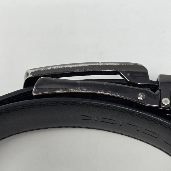 COMFORT CLICKS ADJUSTABLE RACHET STYLE BLACK BELT SILVER BUCKLE MENSWEAR MEN OS - Picture 5 of 16